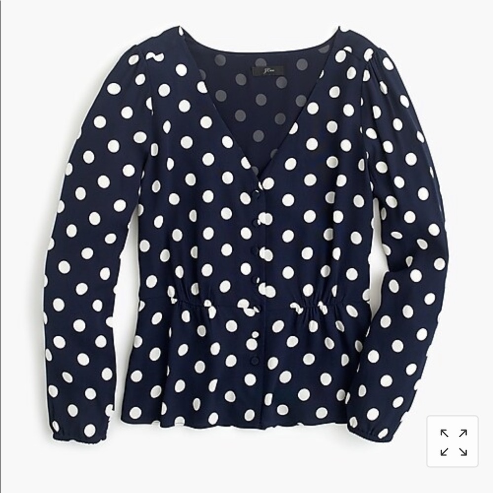 J Crew Long Sleeve Peplum Top in Crepe Polka NWT